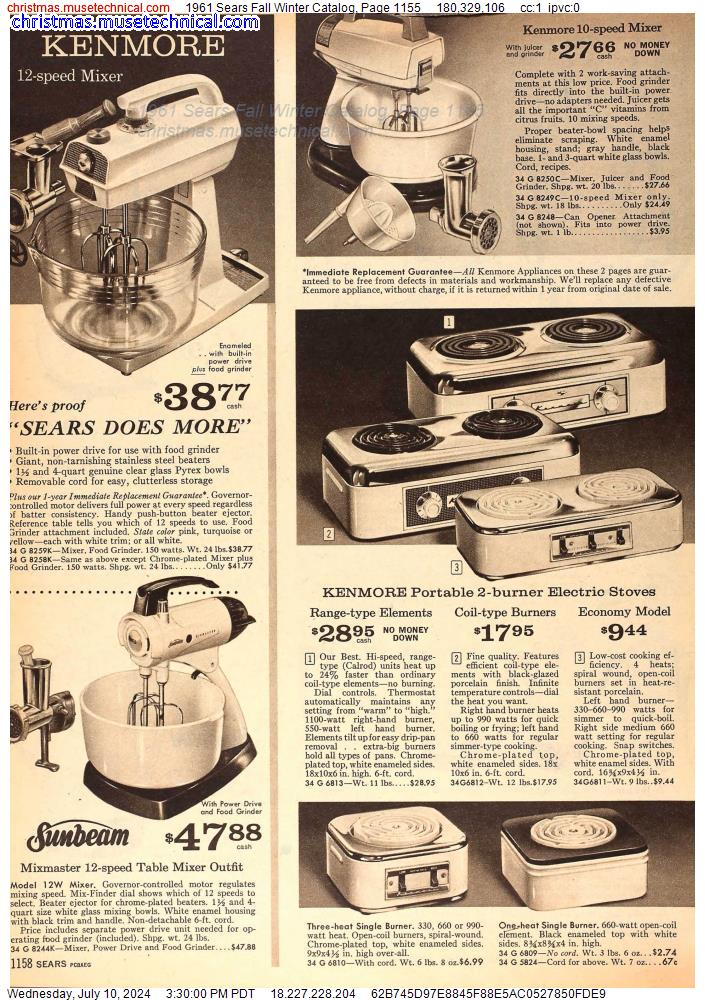 1961 Sears Fall Winter Catalog, Page 1155