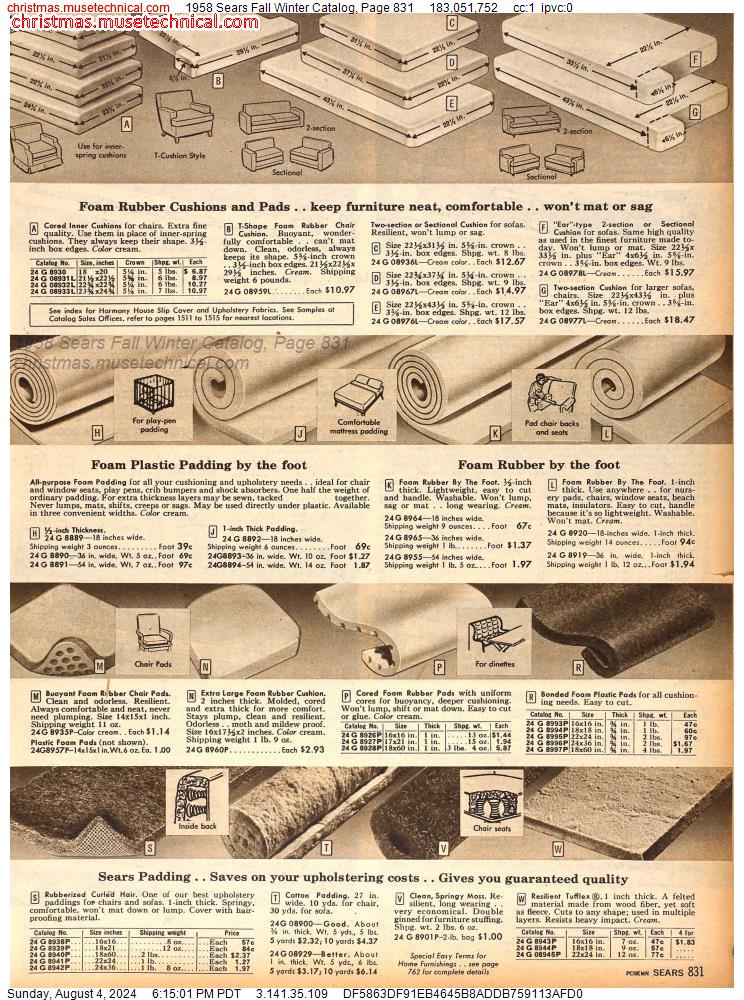 1958 Sears Fall Winter Catalog, Page 831