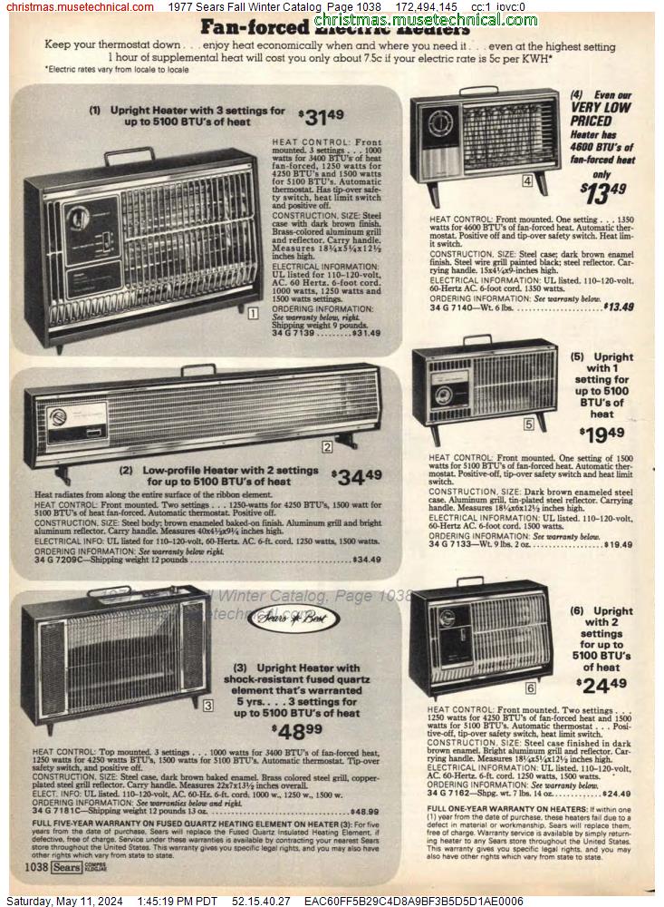 1977 Sears Fall Winter Catalog, Page 1038