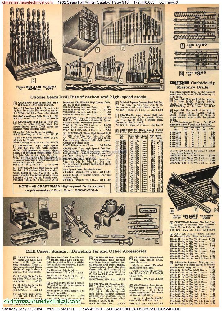 1962 Sears Fall Winter Catalog, Page 940
