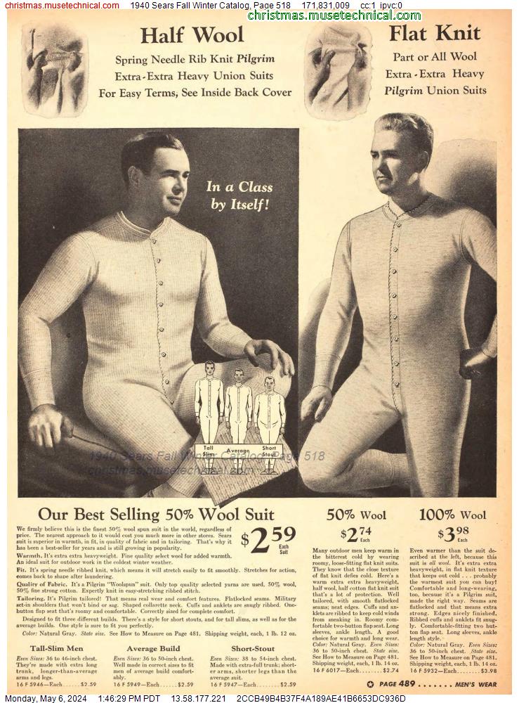 1940 Sears Fall Winter Catalog, Page 518