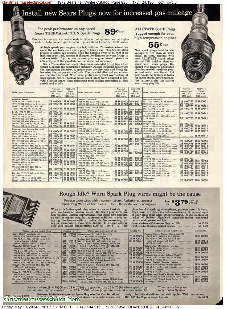 1972 Sears Fall Winter Catalog, Page 826