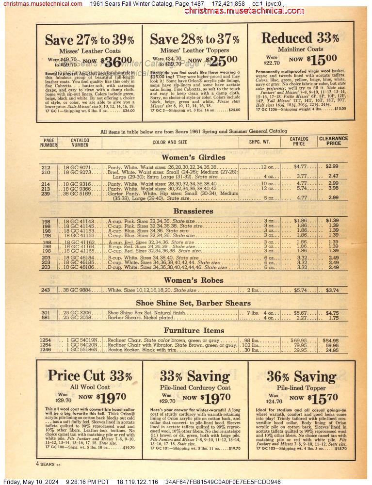 1961 Sears Fall Winter Catalog, Page 1487