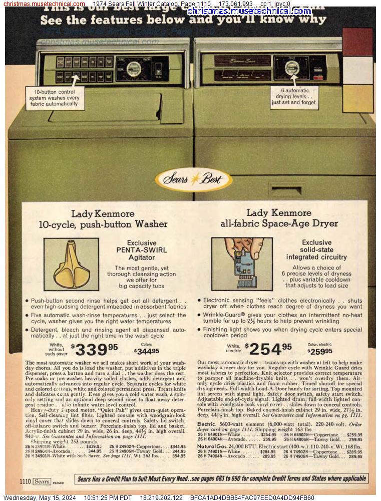 1974 Sears Fall Winter Catalog, Page 1110