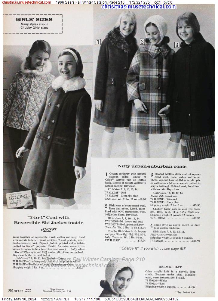 1966 Sears Fall Winter Catalog, Page 210
