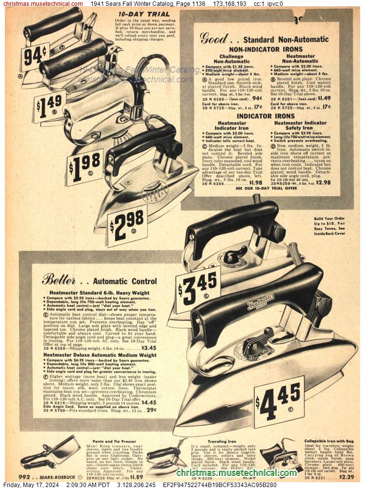 1941 Sears Fall Winter Catalog, Page 1136