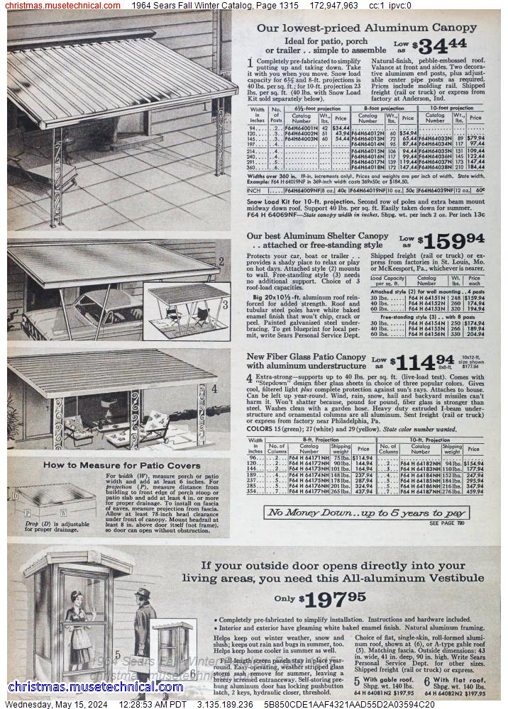 1964 Sears Fall Winter Catalog, Page 1315