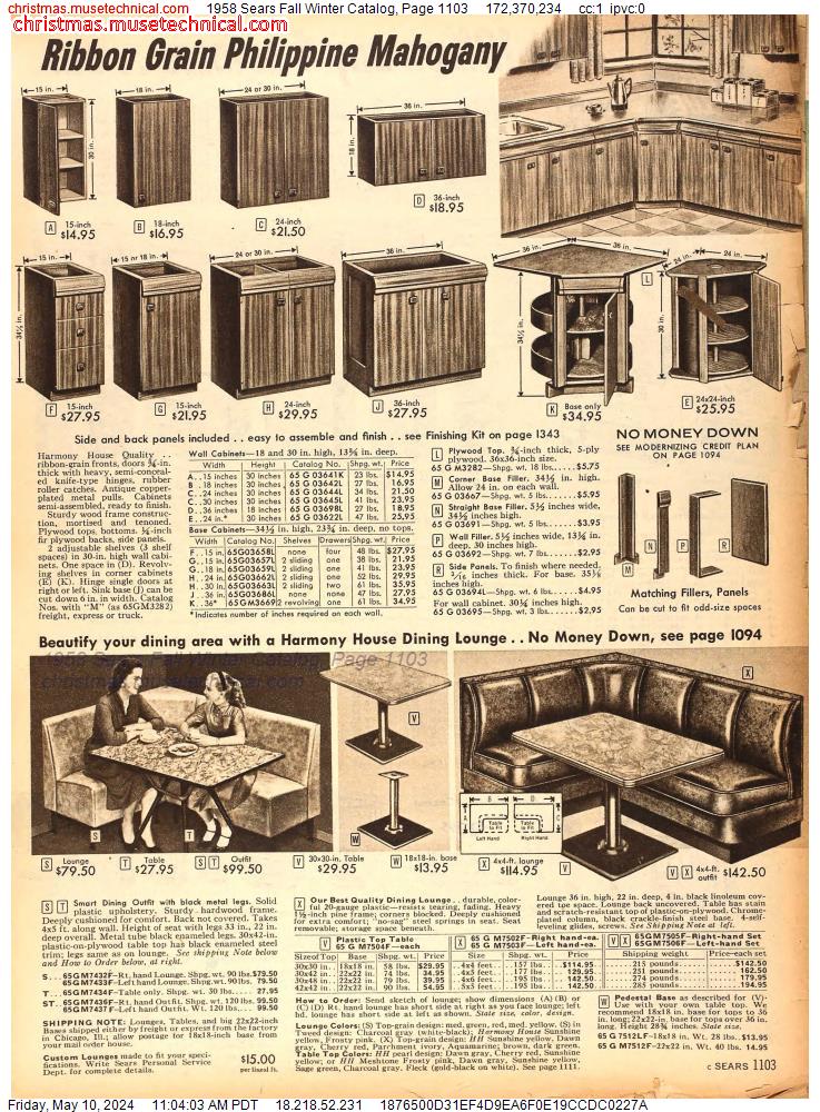 1958 Sears Fall Winter Catalog, Page 1103