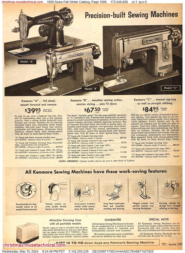 1959 Sears Fall Winter Catalog, Page 1099