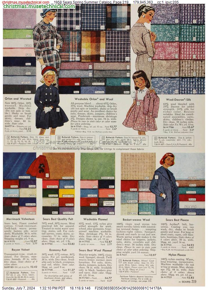 1958 Sears Spring Summer Catalog, Page 219