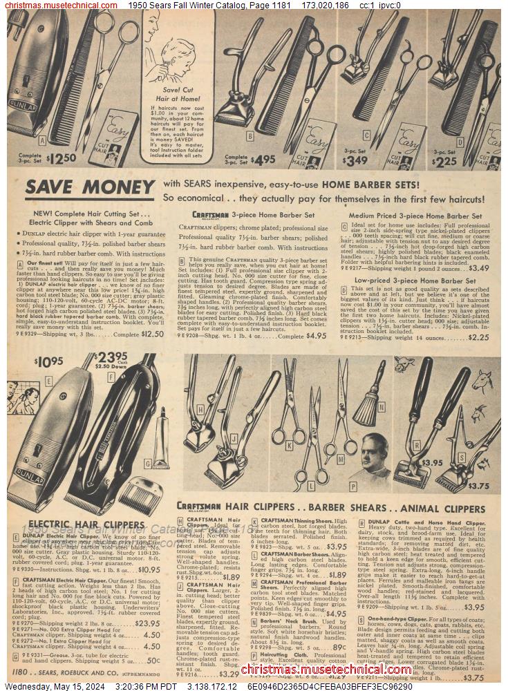 1950 Sears Fall Winter Catalog, Page 1181