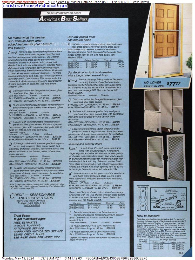 1986 Sears Fall Winter Catalog, Page 853