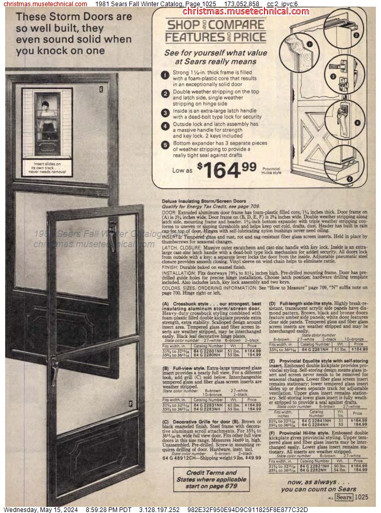 1981 Sears Fall Winter Catalog, Page 1025