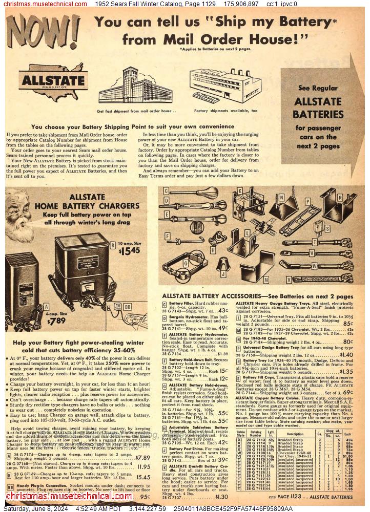 1952 Sears Fall Winter Catalog, Page 1129