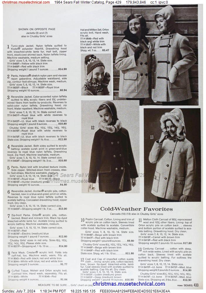 1964 Sears Fall Winter Catalog, Page 429
