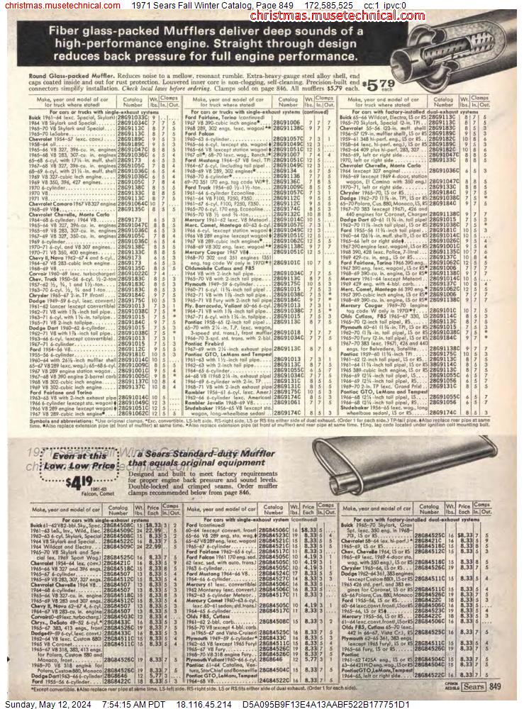 1971 Sears Fall Winter Catalog, Page 849