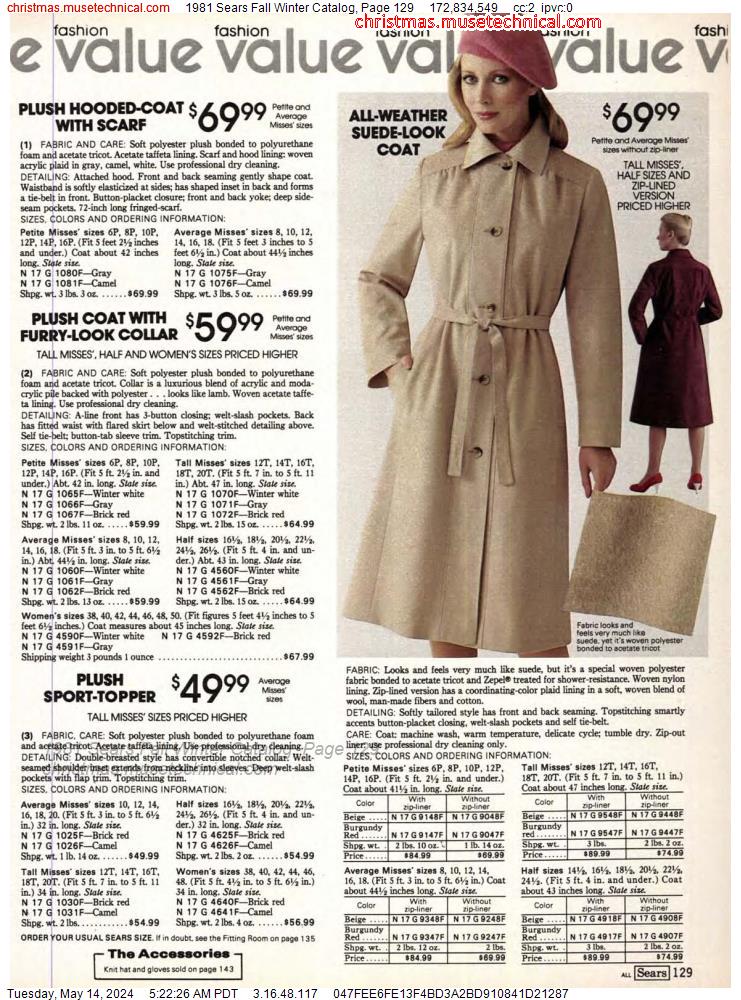 1981 Sears Fall Winter Catalog, Page 129
