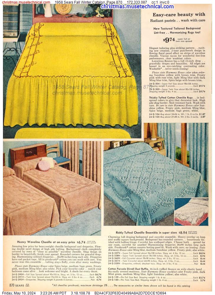 1958 Sears Fall Winter Catalog, Page 870