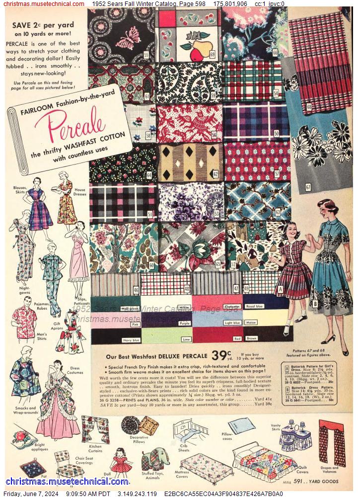 1952 Sears Fall Winter Catalog, Page 598