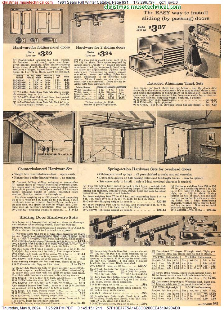 1961 Sears Fall Winter Catalog, Page 931
