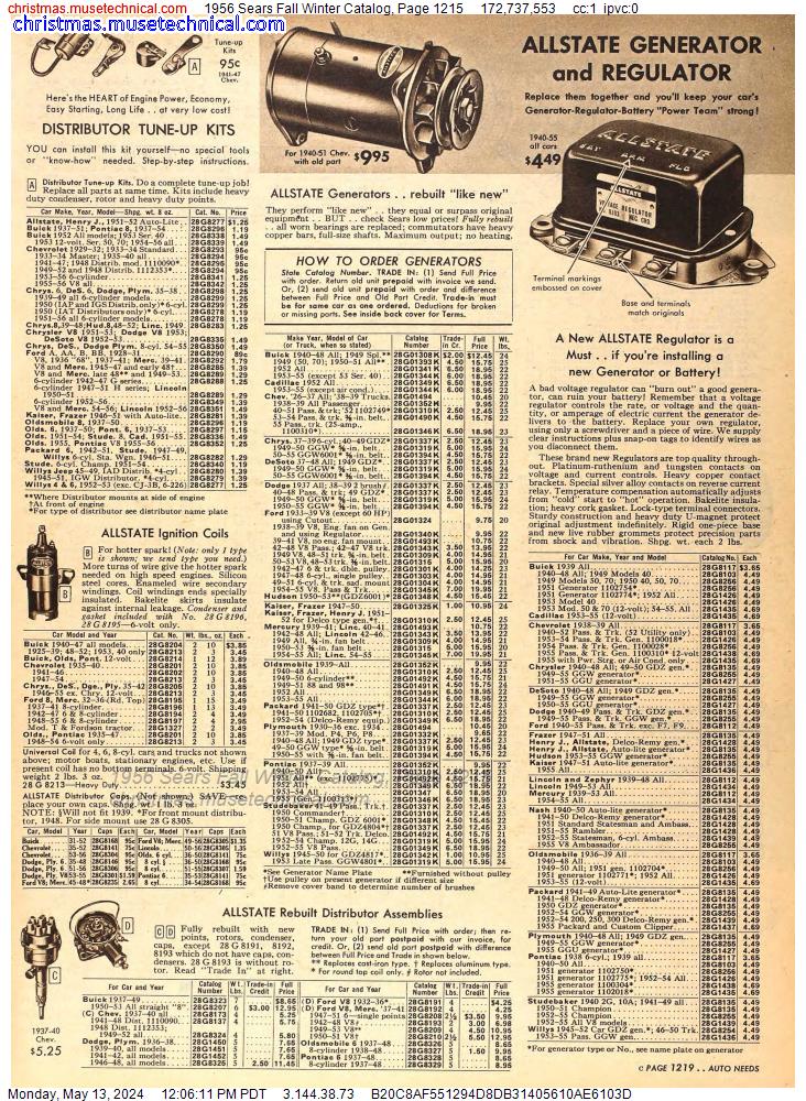 1956 Sears Fall Winter Catalog, Page 1215