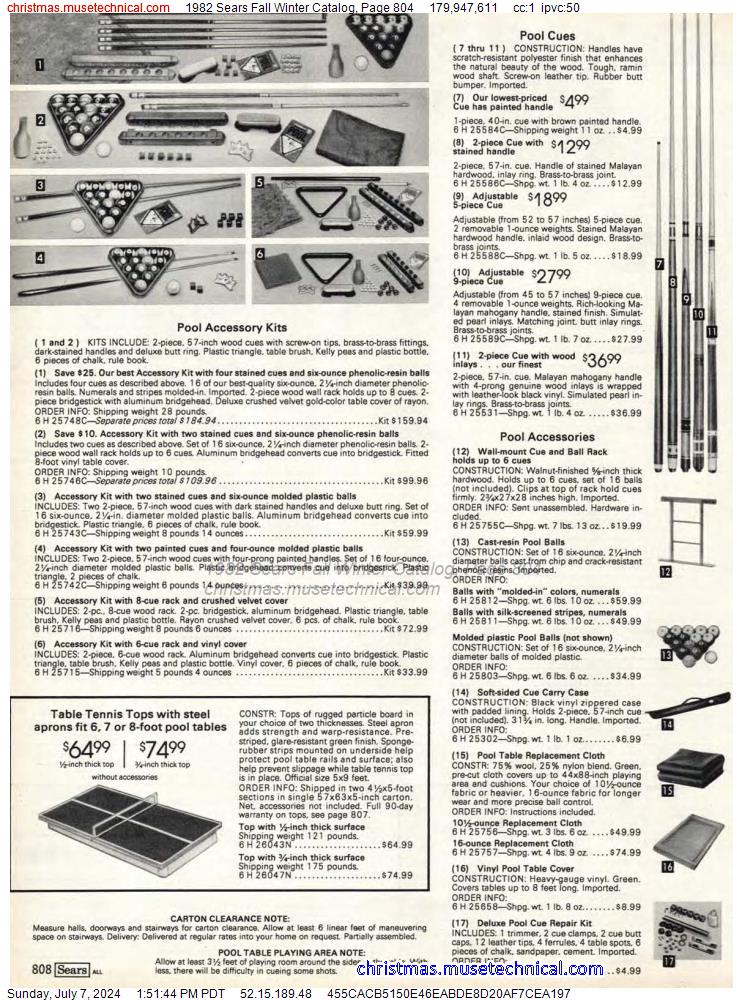 1982 Sears Fall Winter Catalog, Page 804