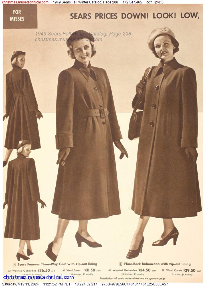 1949 Sears Fall Winter Catalog, Page 208
