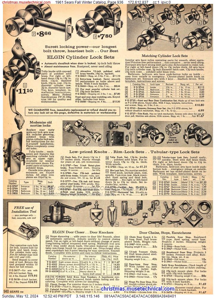 1961 Sears Fall Winter Catalog, Page 936