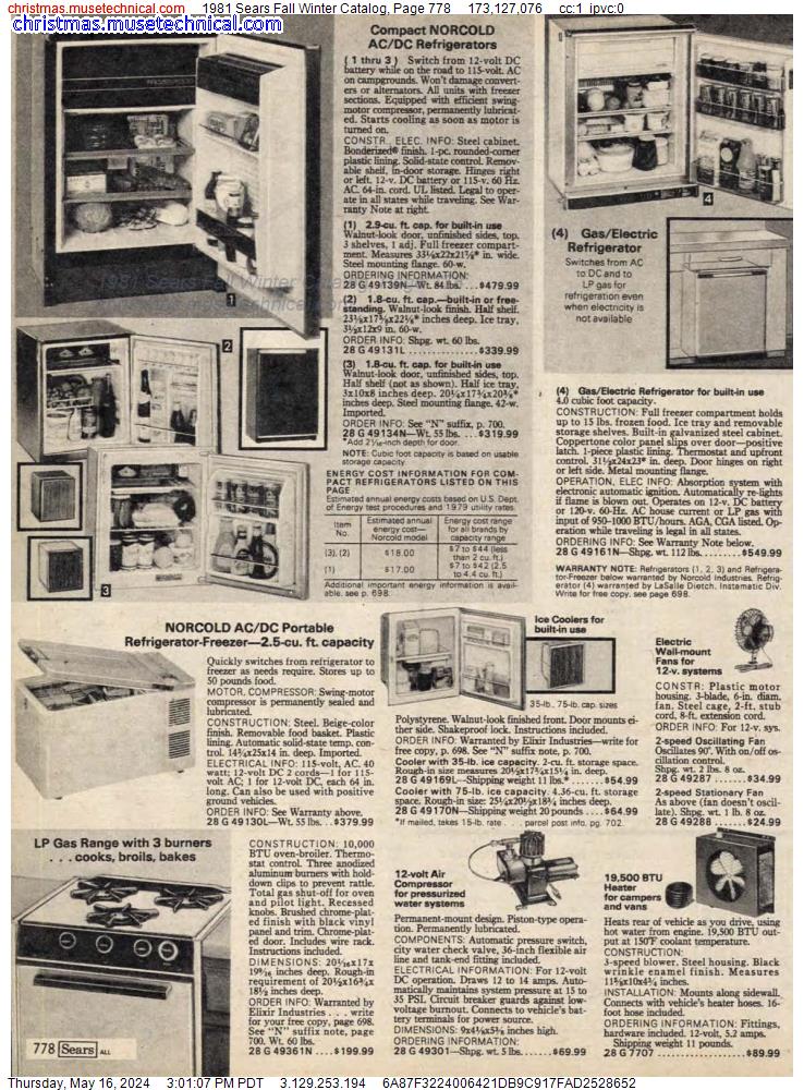 1981 Sears Fall Winter Catalog, Page 778