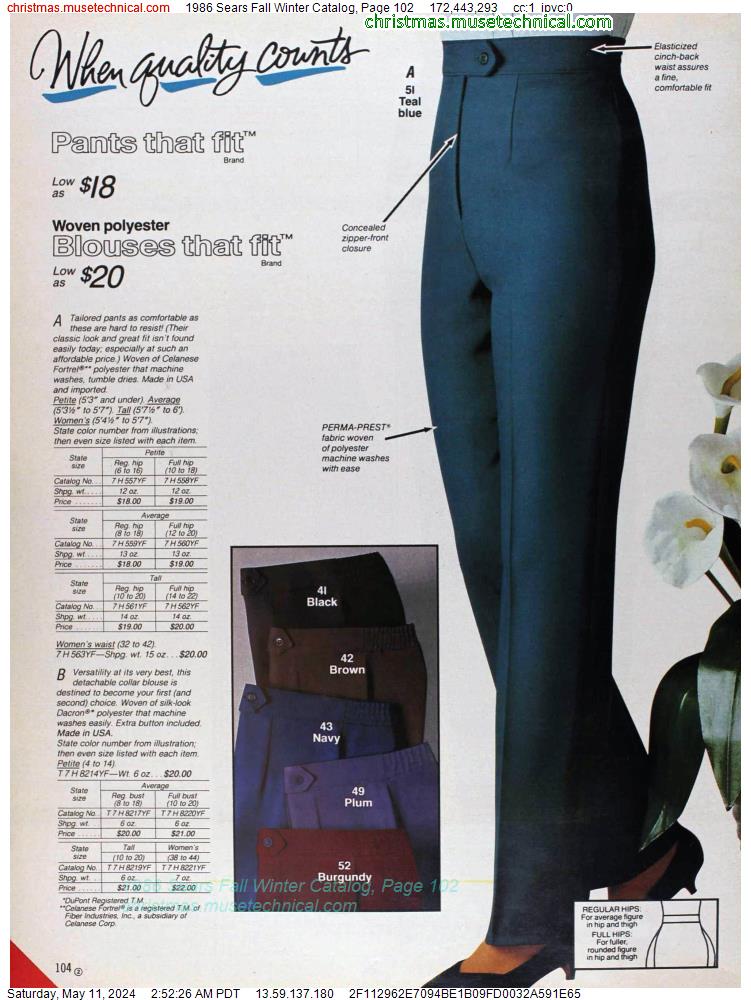 1986 Sears Fall Winter Catalog, Page 102