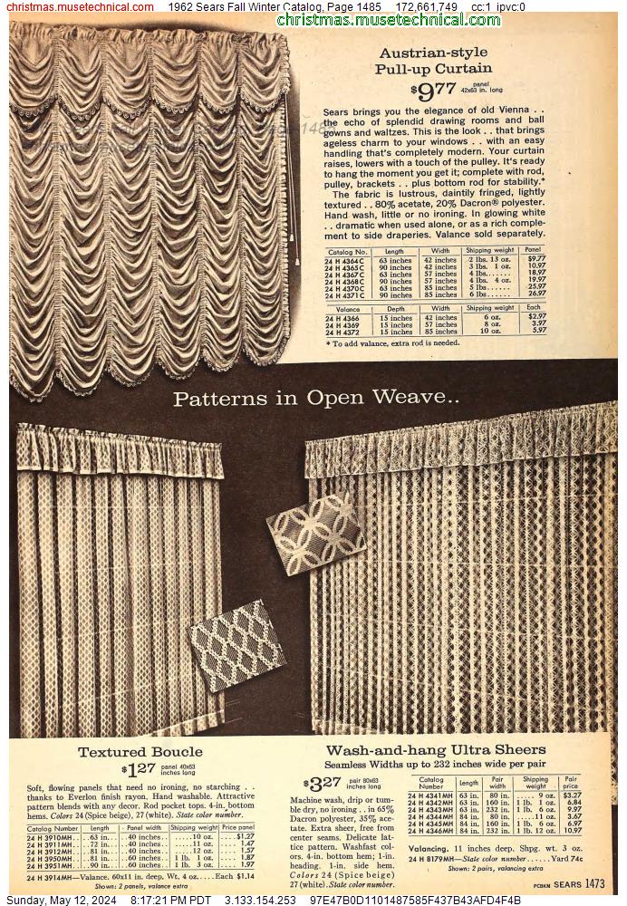 1962 Sears Fall Winter Catalog, Page 1485