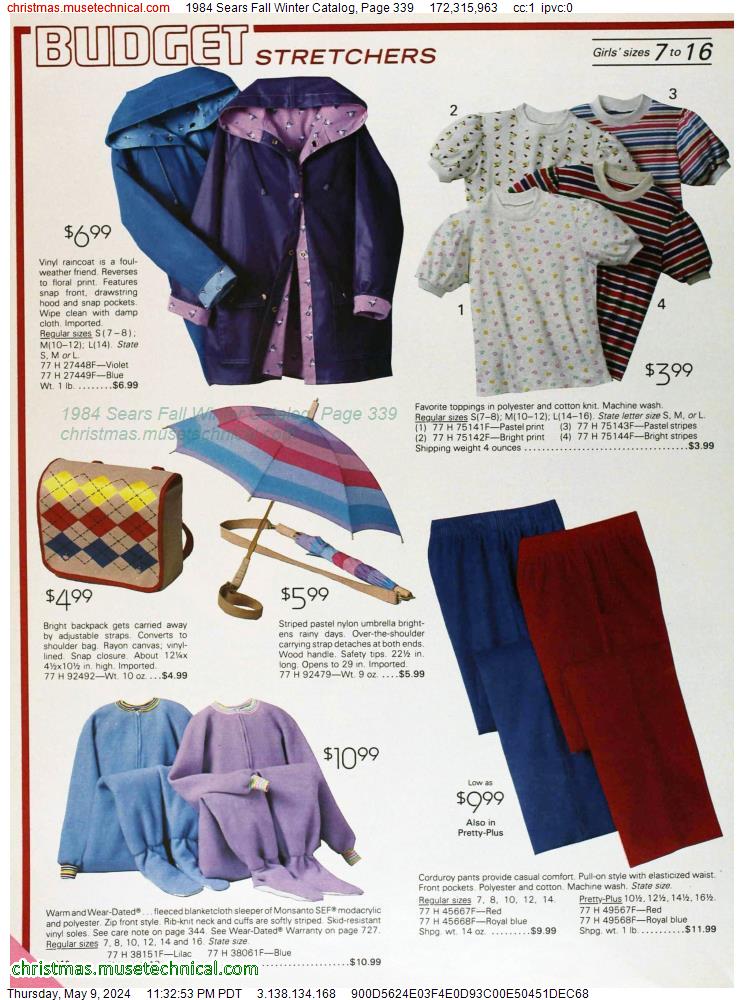 1984 Sears Fall Winter Catalog, Page 339