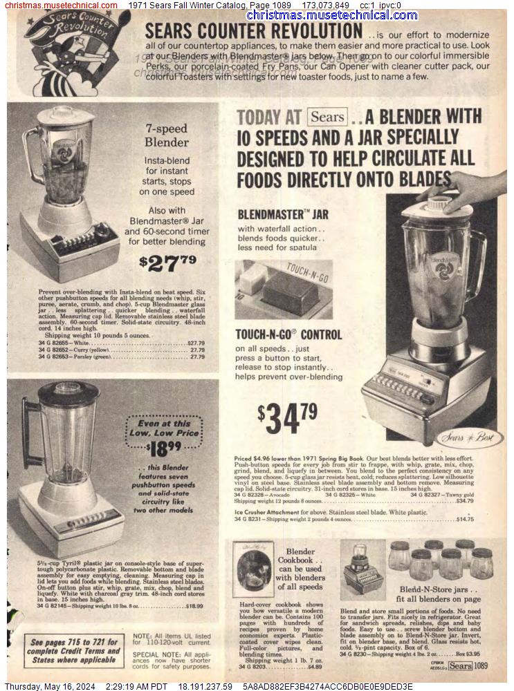 1971 Sears Fall Winter Catalog, Page 1089