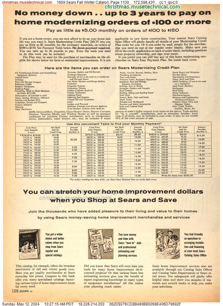 1959 Sears Fall Winter Catalog, Page 1130