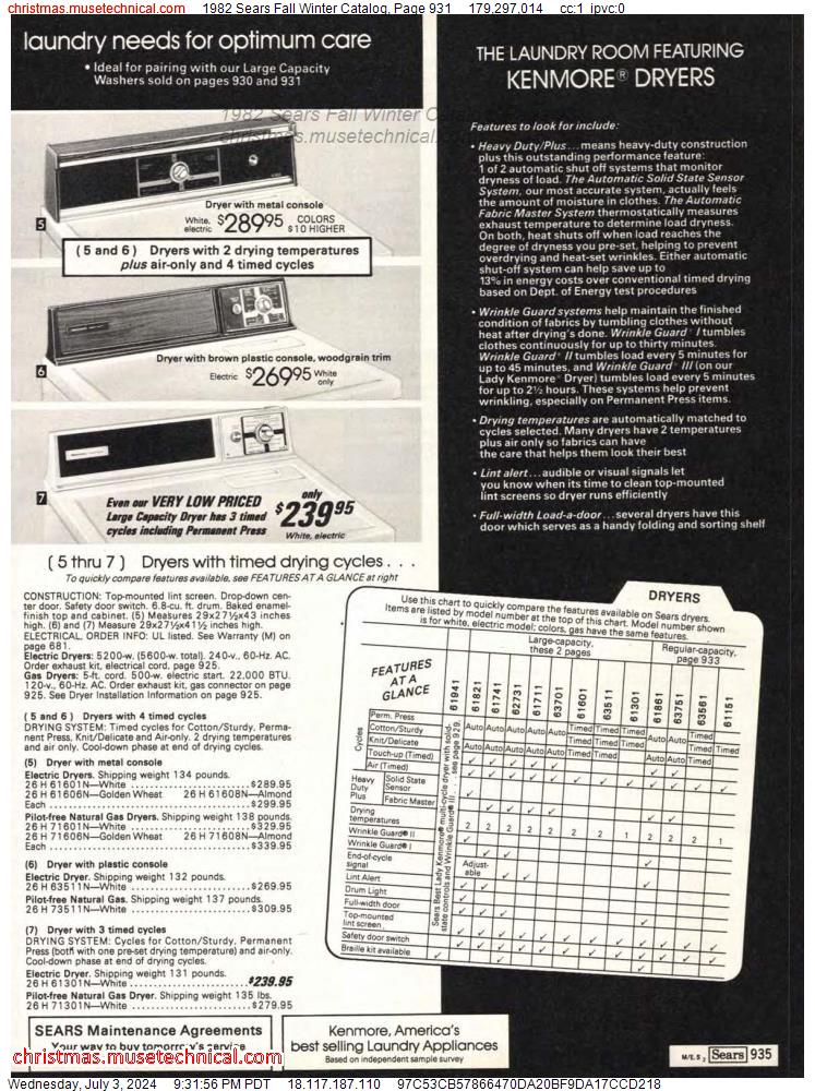 1982 Sears Fall Winter Catalog, Page 931