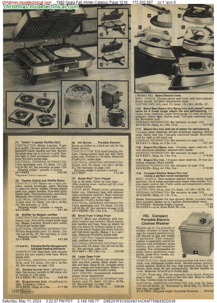 1980 Sears Fall Winter Catalog, Page 1216