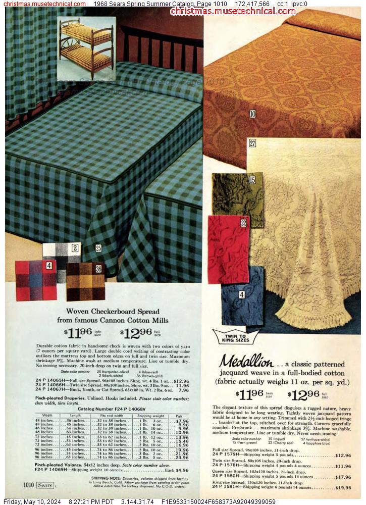 1968 Sears Spring Summer Catalog, Page 1010