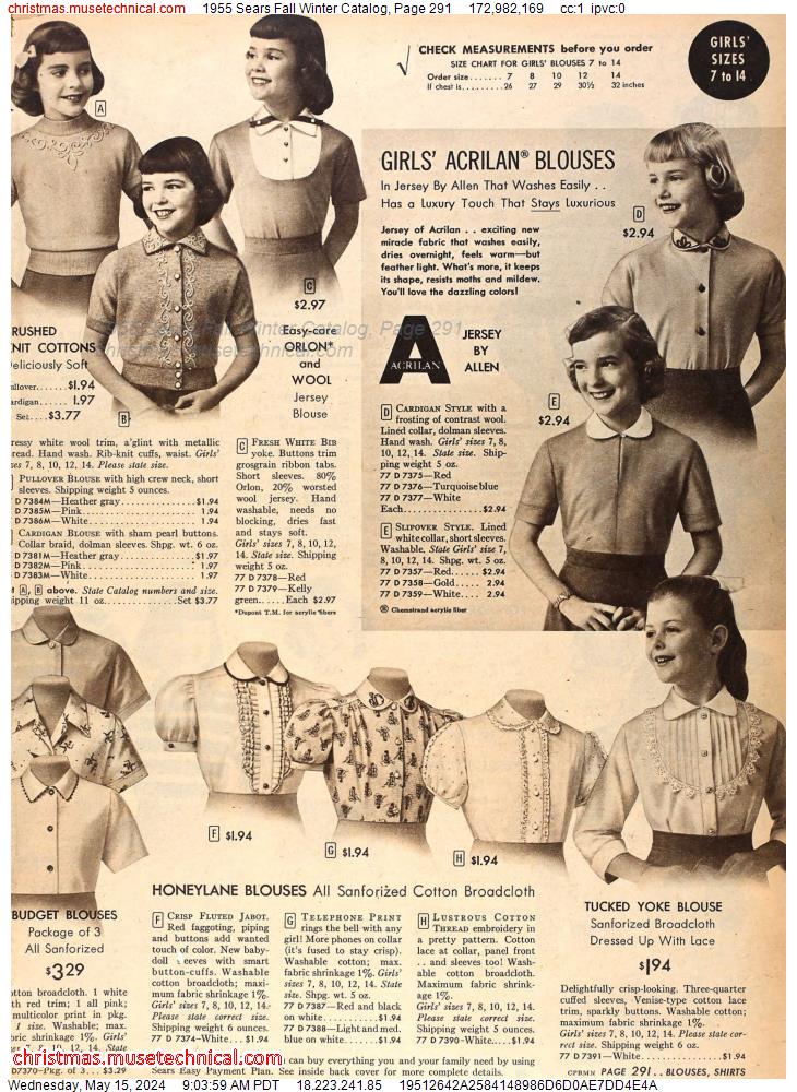 1955 Sears Fall Winter Catalog, Page 291