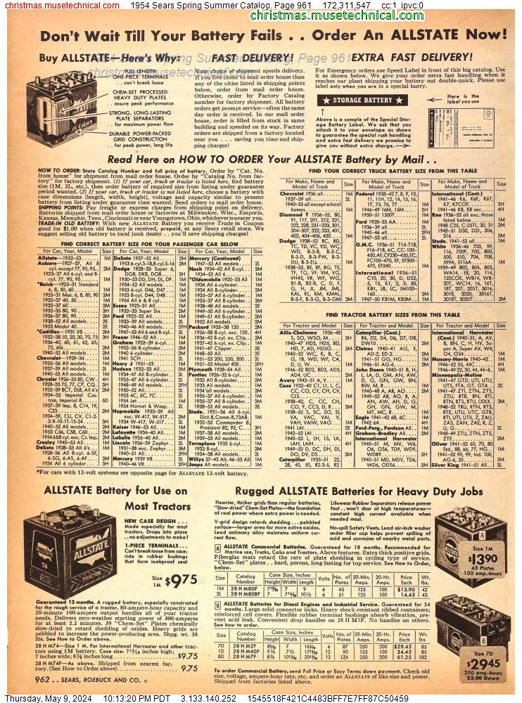 1954 Sears Spring Summer Catalog, Page 961