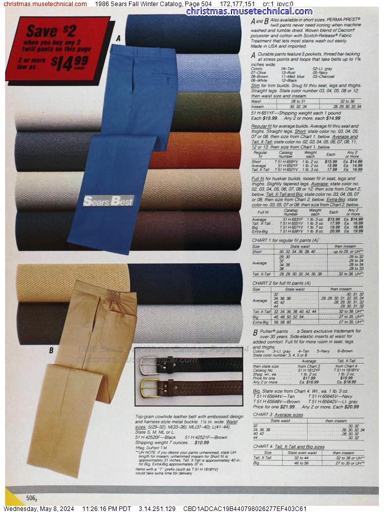 1986 Sears Fall Winter Catalog, Page 504
