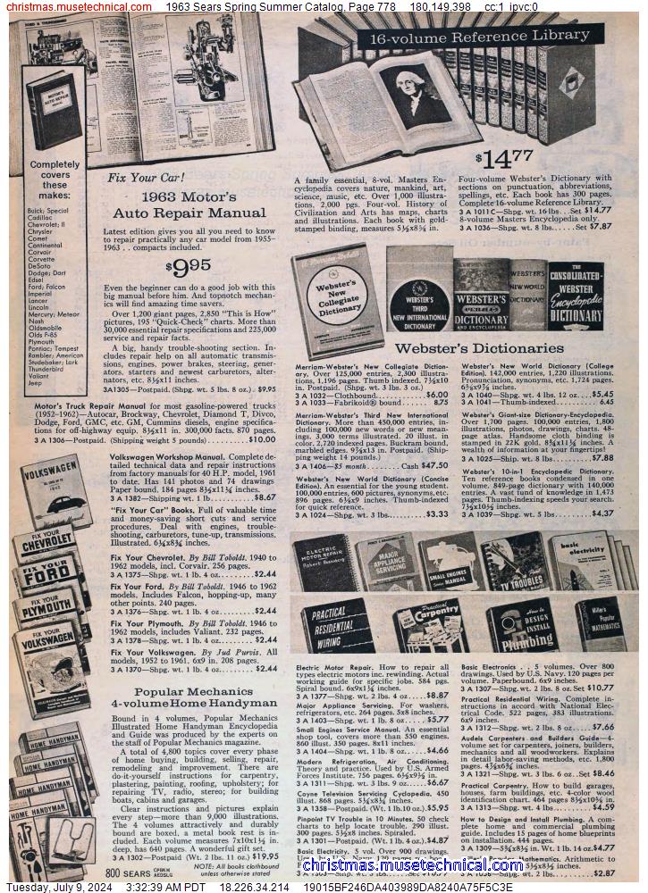1963 Sears Spring Summer Catalog, Page 778