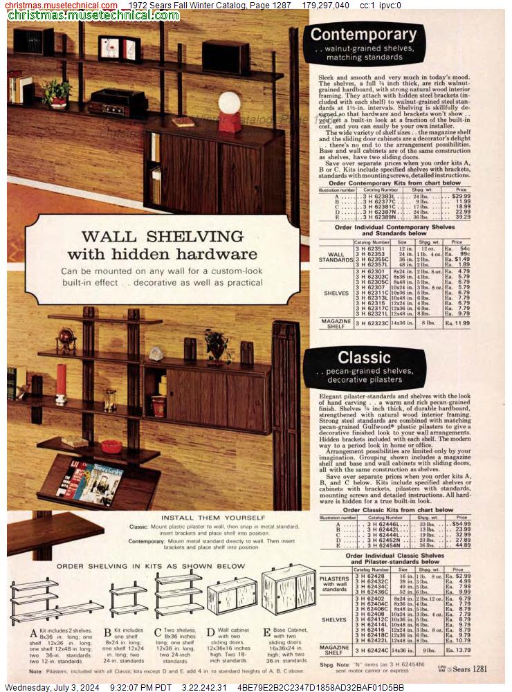 1972 Sears Fall Winter Catalog, Page 1287
