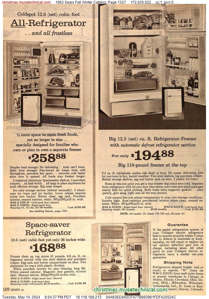 1963 Sears Fall Winter Catalog, Page 1327
