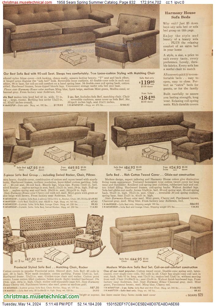 1958 Sears Spring Summer Catalog, Page 832