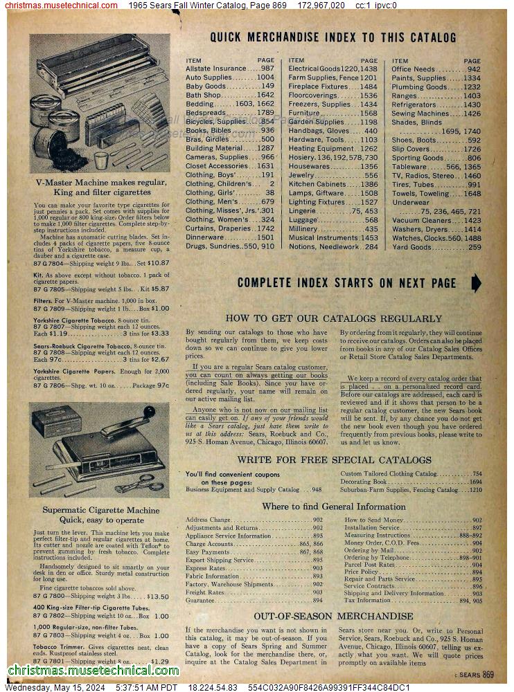 1965 Sears Fall Winter Catalog, Page 869