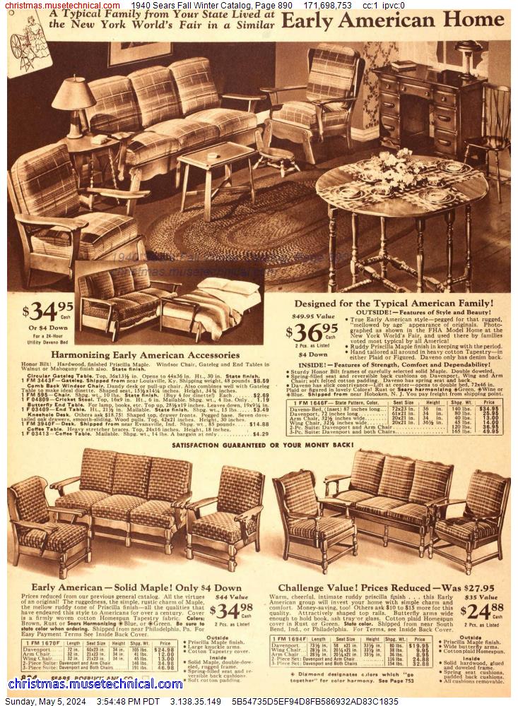 1940 Sears Fall Winter Catalog, Page 890