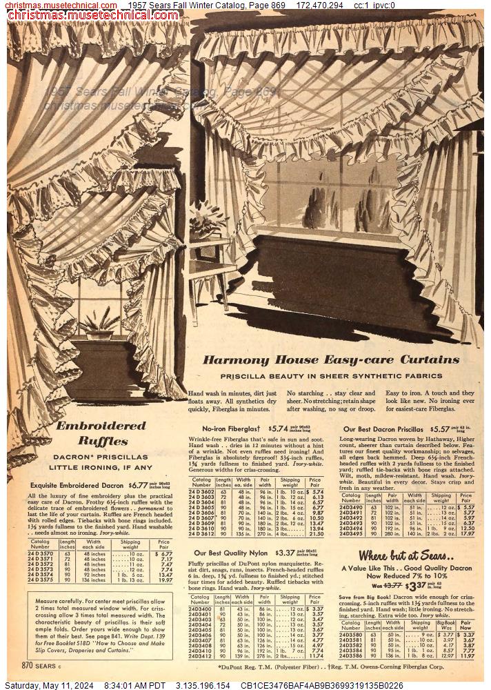 1957 Sears Fall Winter Catalog, Page 869