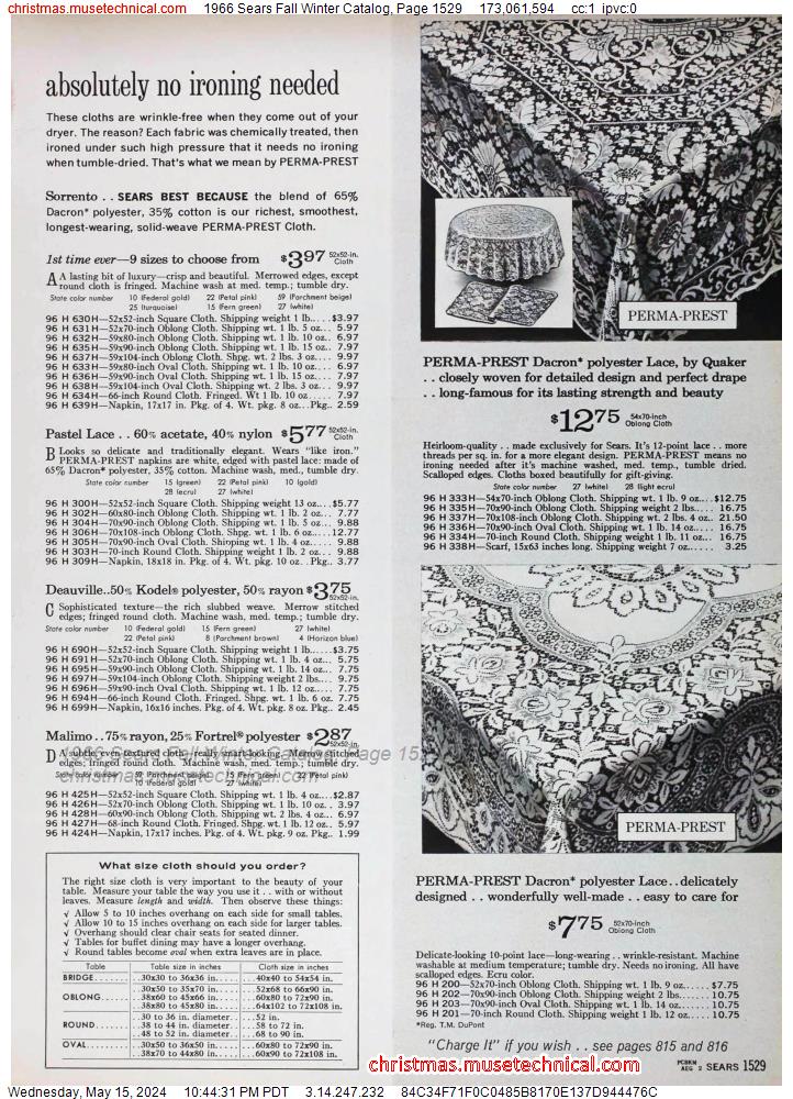 1966 Sears Fall Winter Catalog, Page 1529
