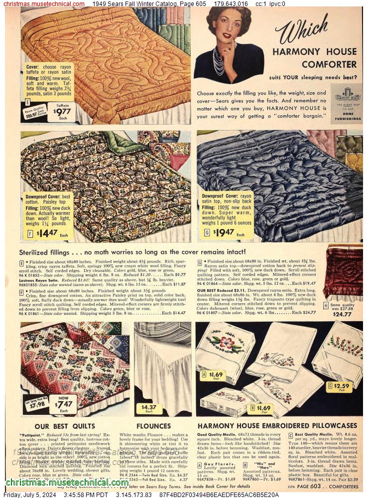 1949 Sears Fall Winter Catalog, Page 605