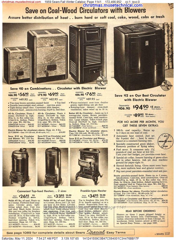 1959 Sears Fall Winter Catalog, Page 1141